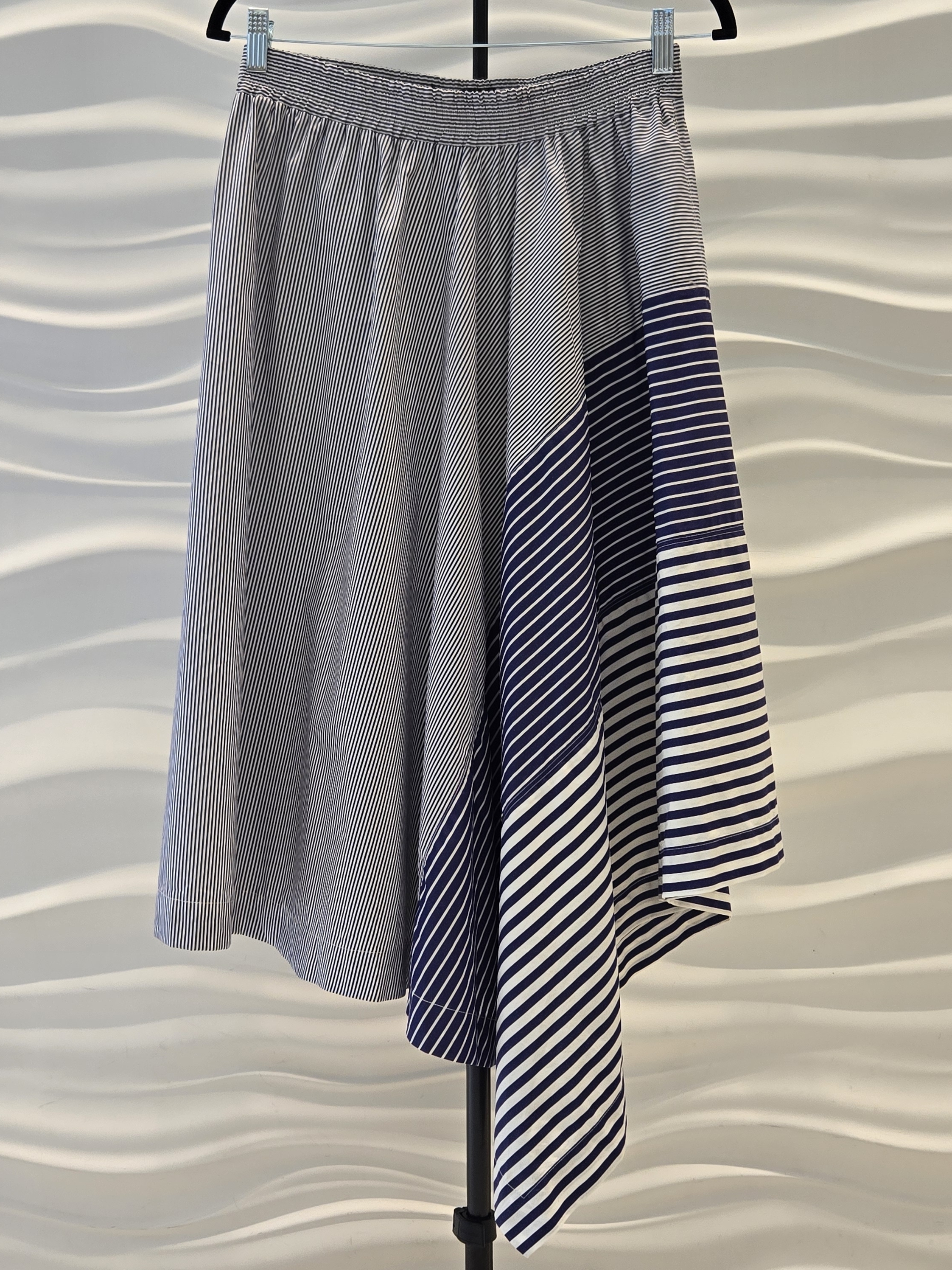 Colville Women's It 42 (Usa 6) Triad Midi Skirt Mixed Stripes Cotton Navy White